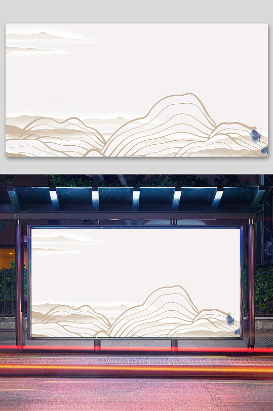 线条山水背景水墨山水