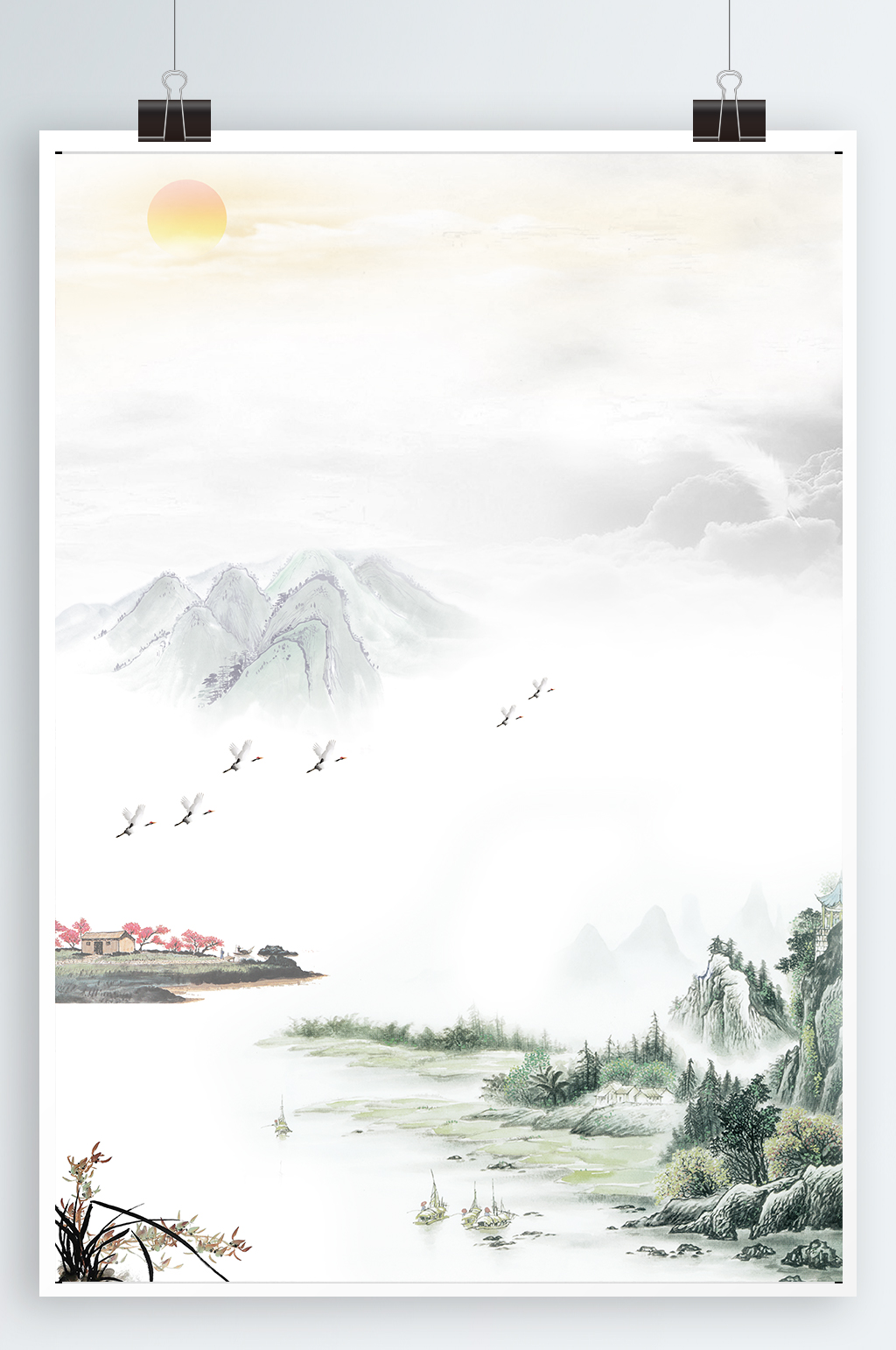 水墨背景工笔花鸟素材