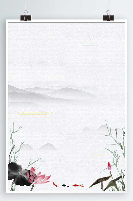 黑白高端创意中国风素雅矢量背景国风素雅荷花装饰画淡雅荷花荷花山水