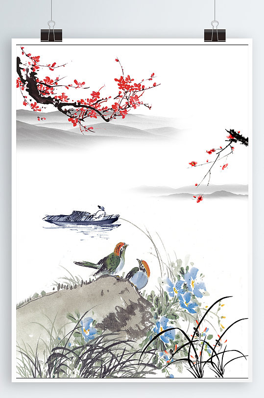 工笔花鸟水墨梅花