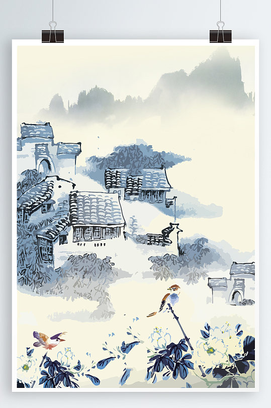 传统风格水墨画元素立即下载工笔牡丹画工笔画素材古典文化背景江南