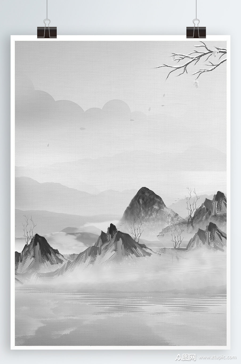 中式海报背景水墨画素材