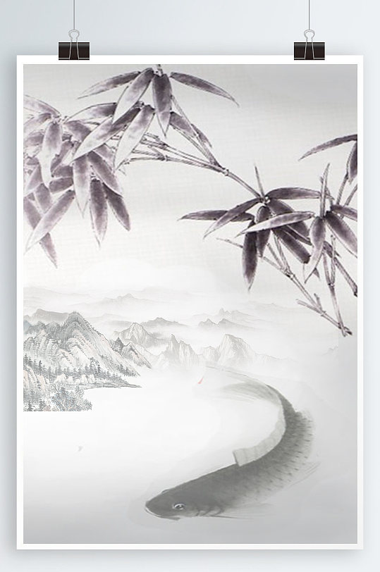 江南山水背景水墨竹子