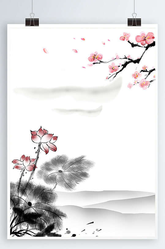 水墨荷花中国风素材