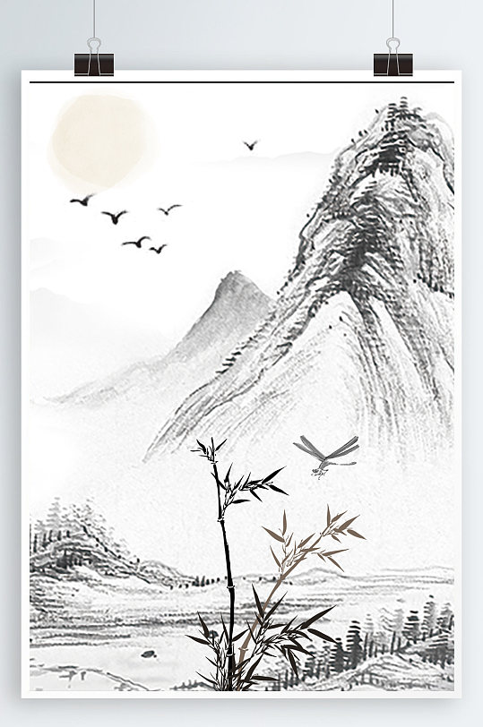 山水背景手绘水墨背景