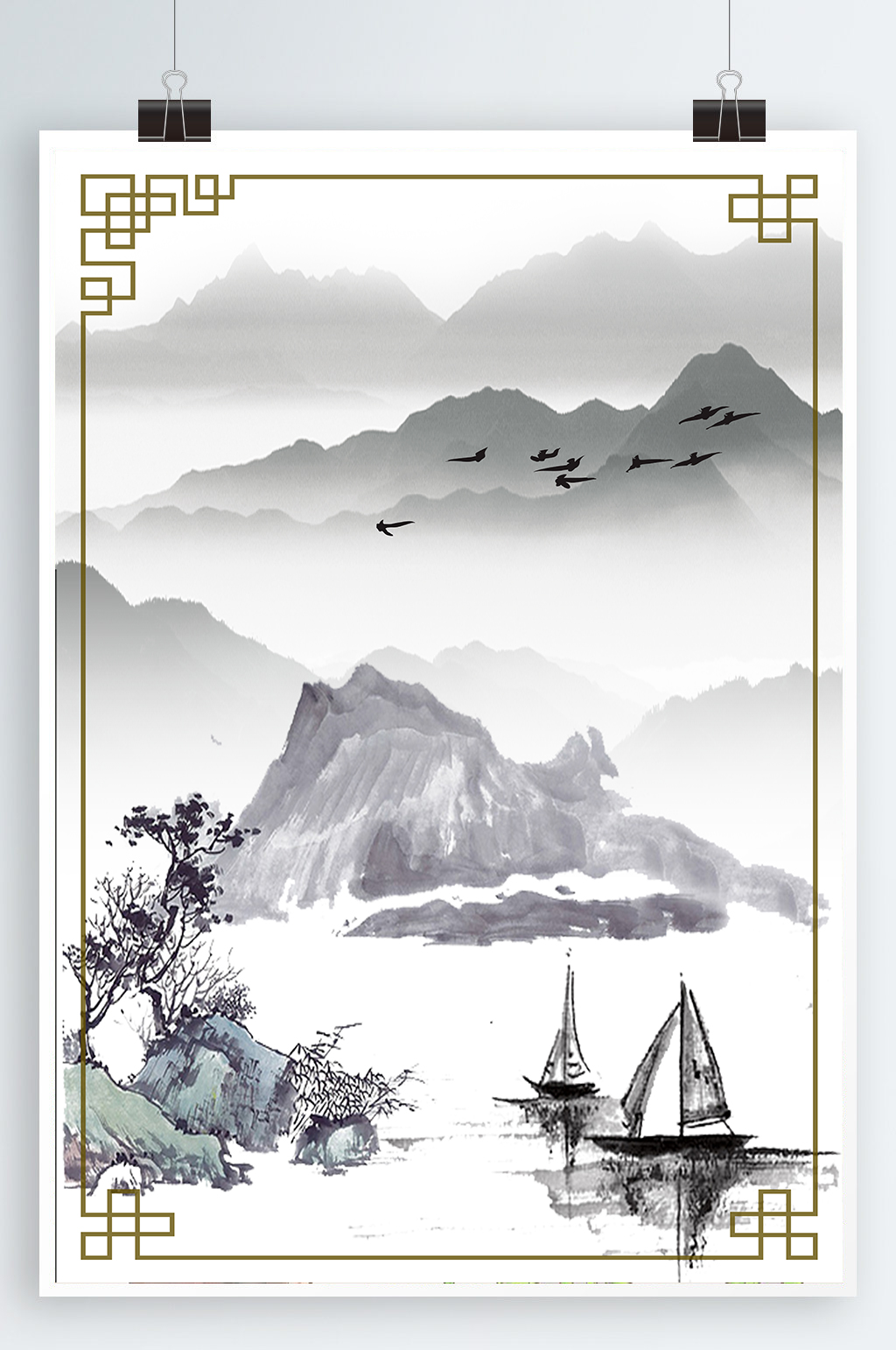 水墨风背景山水背景模板下载 编号 众图网