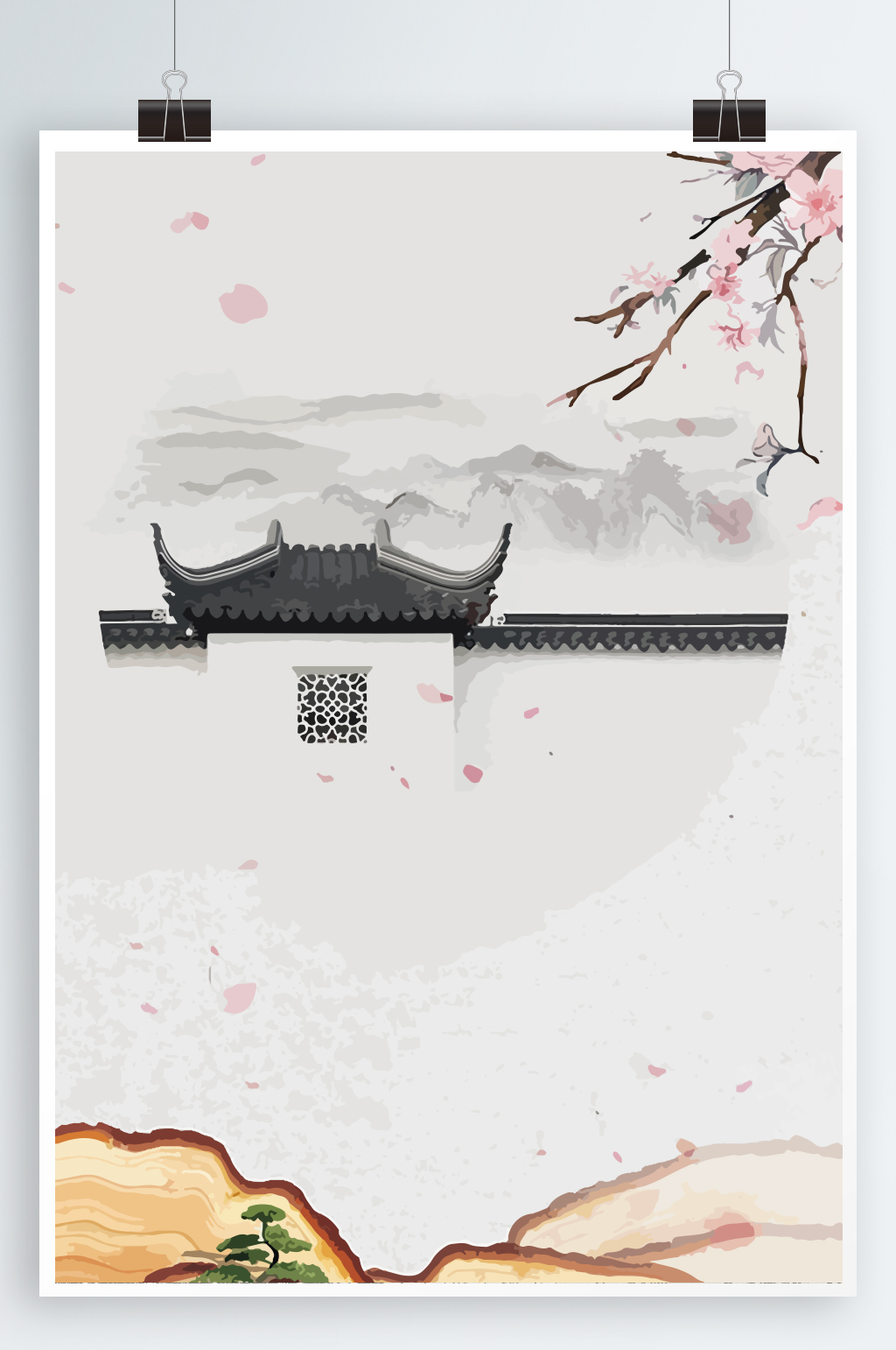 徽派建筑水墨梅花素材