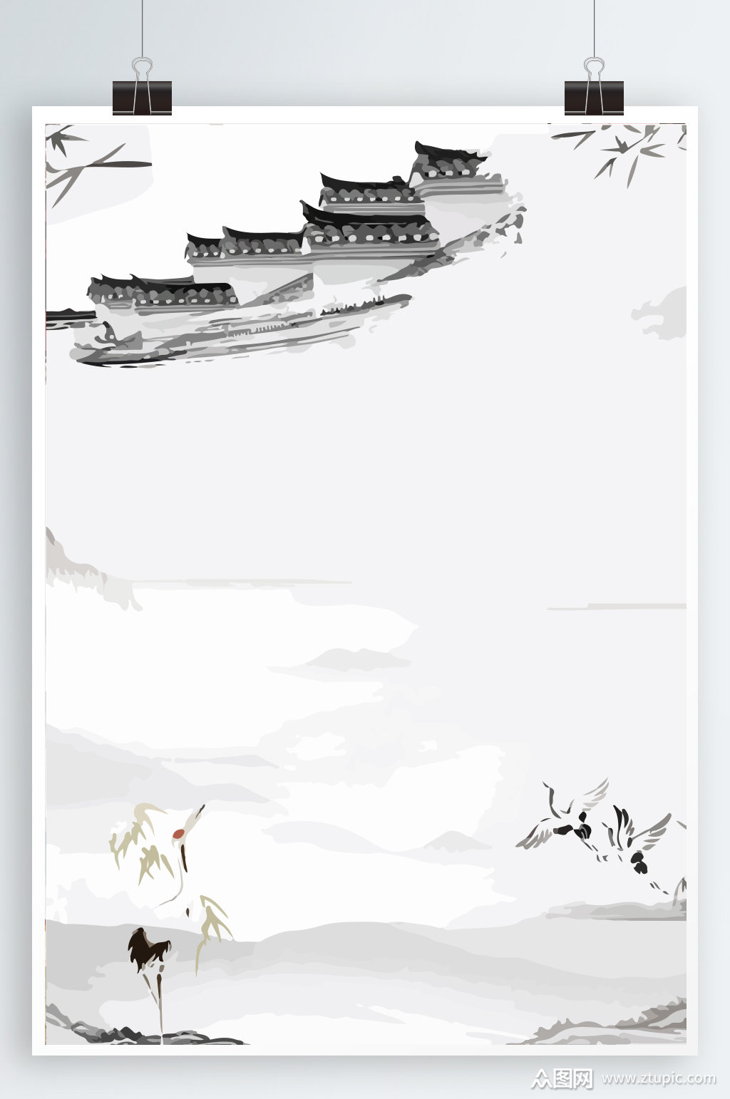 徽派建筑水墨海报背景