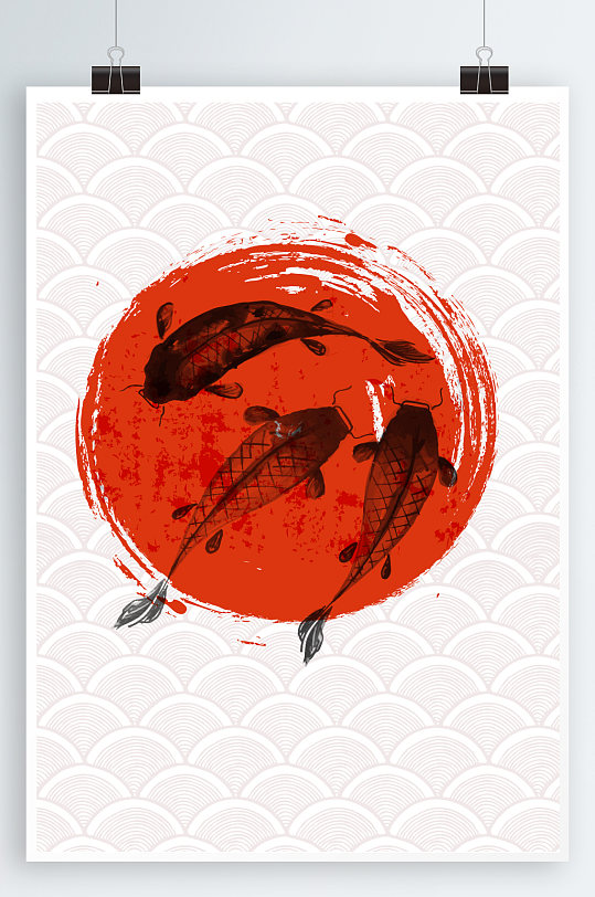 中式水墨金魚古風(fēng)海報(bào)背景