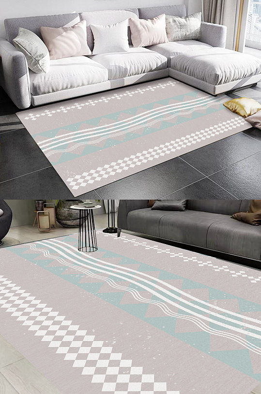 几何拼接图案灰色系地毯-众图网