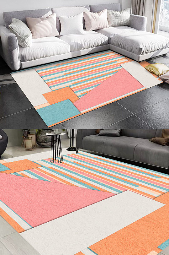 方形拼接图案抽象地毯-众图网