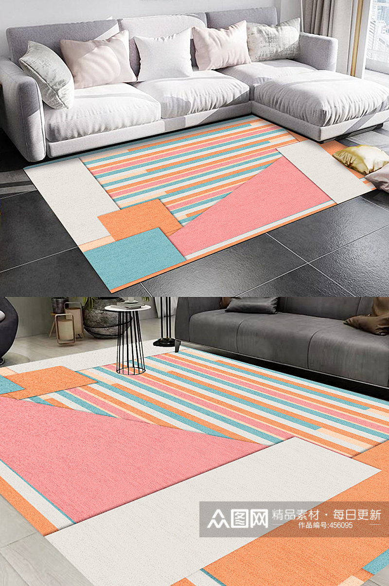 方形拼接图案抽象地毯素材