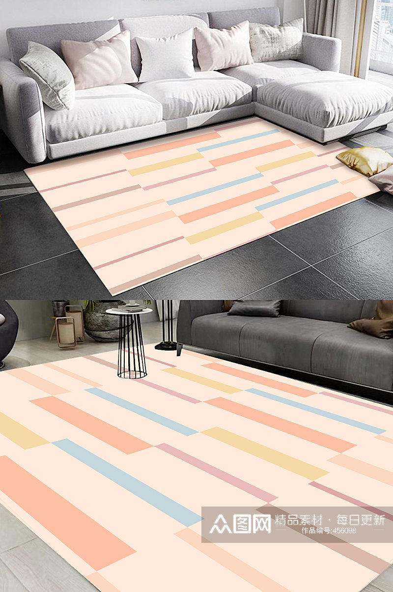条形拼接图案抽象地毯素材