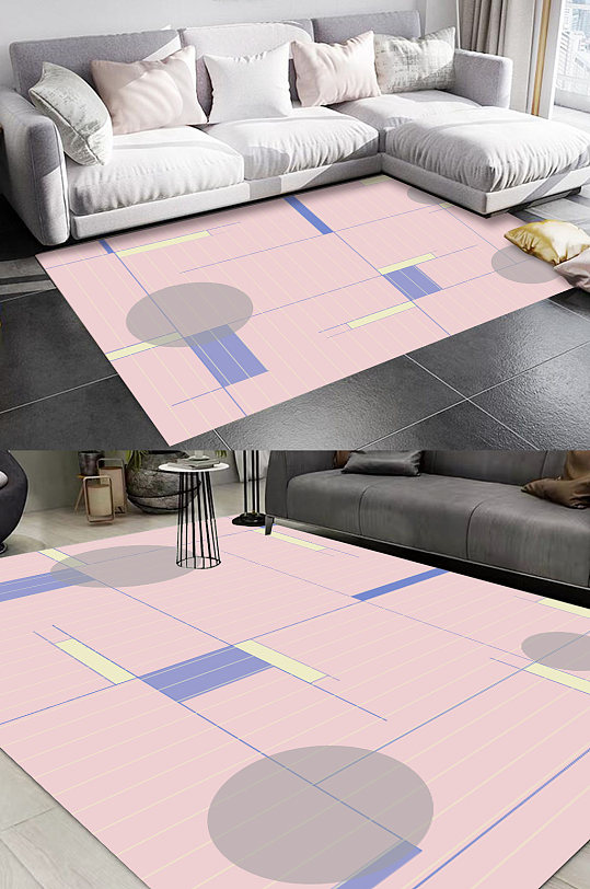 几何拼接图案格子地毯-众图网