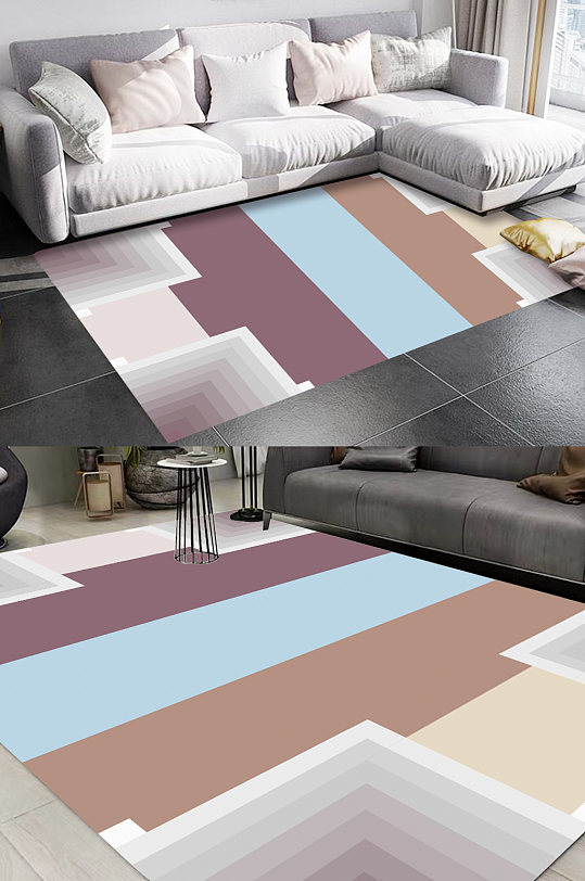 方形拼接图案客厅地毯-众图网