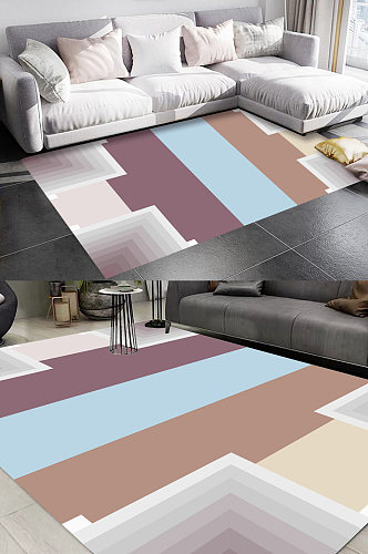 方形拼接图案客厅地毯