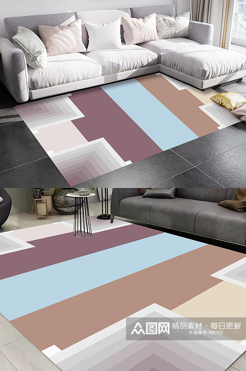 方形拼接图案客厅地毯素材
