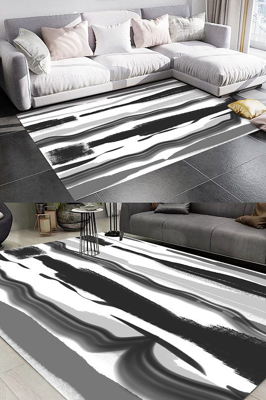 黑白条纹客厅地毯-众图网