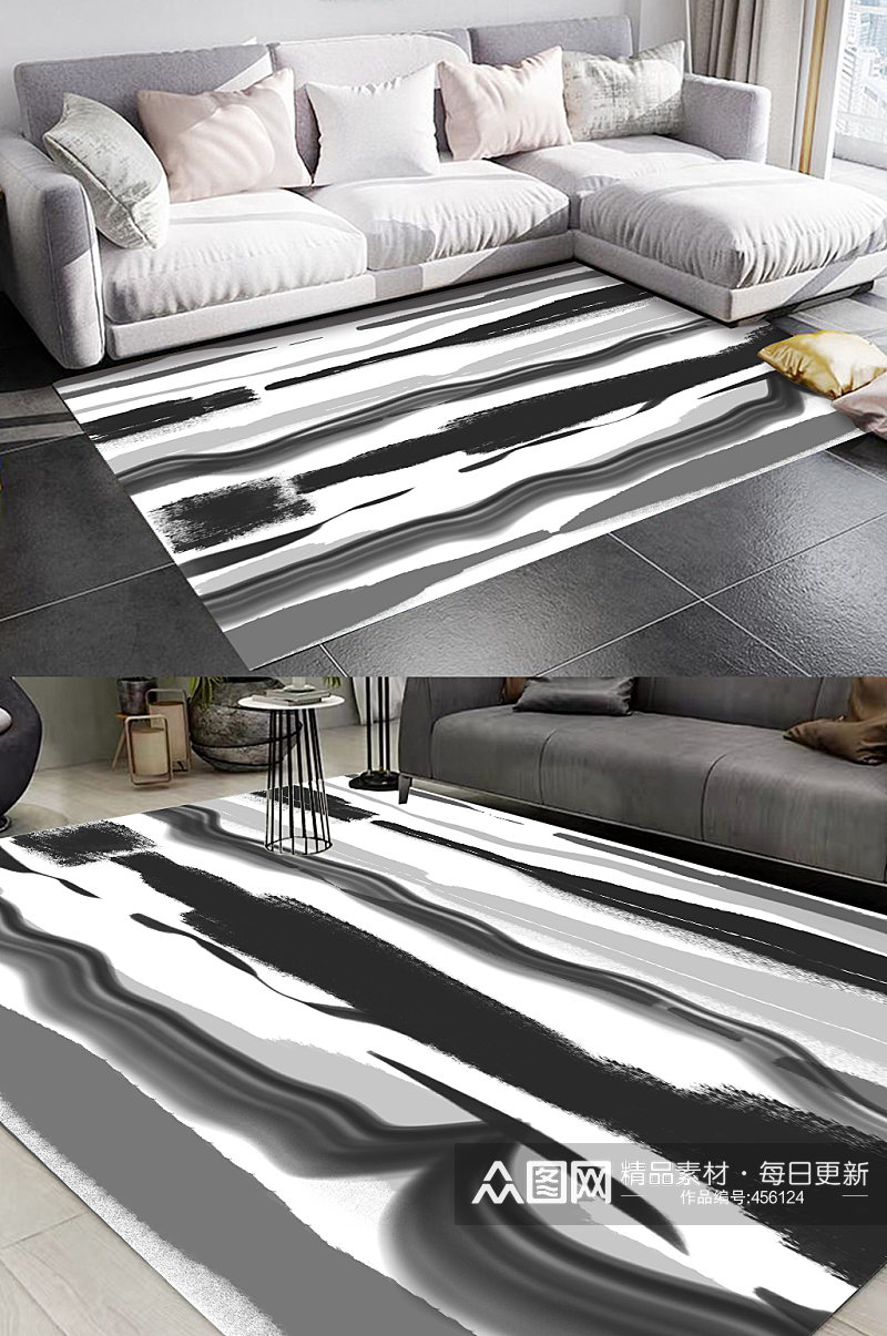 黑白条纹客厅地毯素材