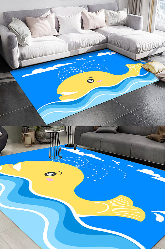 卡通鲸鱼现代地毯图案-众图网