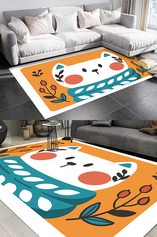 现代地毯图案猫咪地毯客厅地毯-众图网