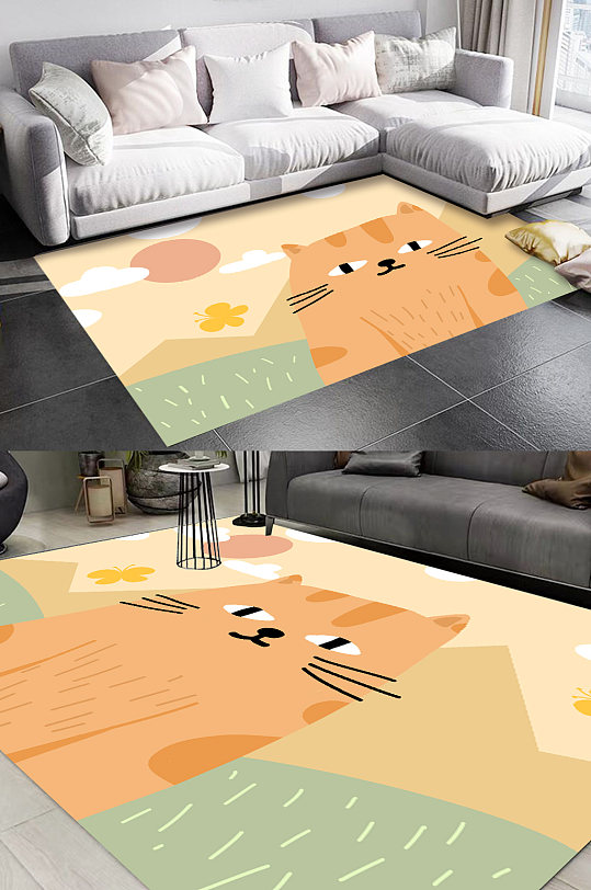 卡通猫咪简约地毯图案-众图网