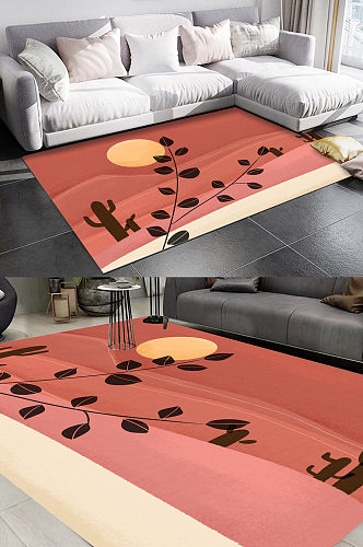 热带植物图案时尚地毯