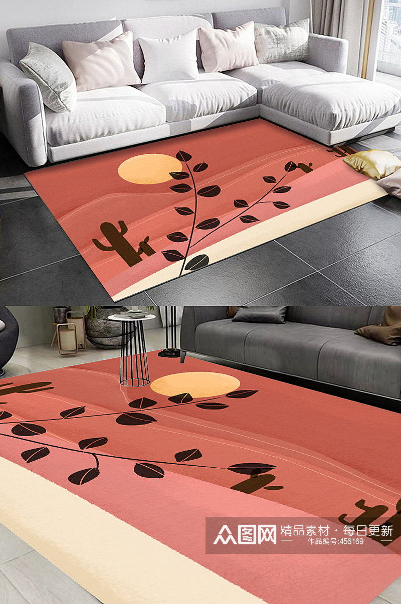 热带植物图案时尚地毯素材