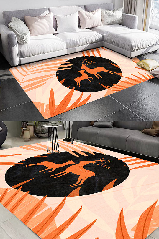 麋鹿图案时尚地毯图案-众图网