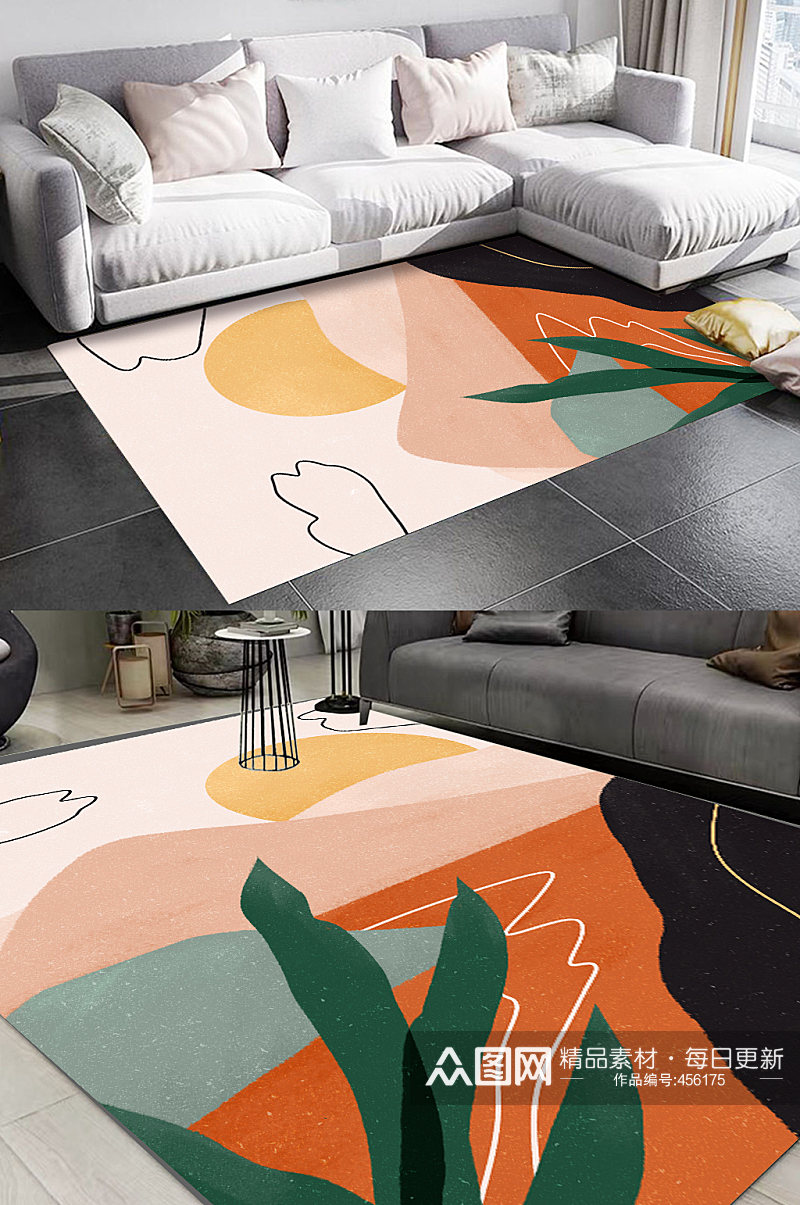 热带植物图案几何地毯图案素材