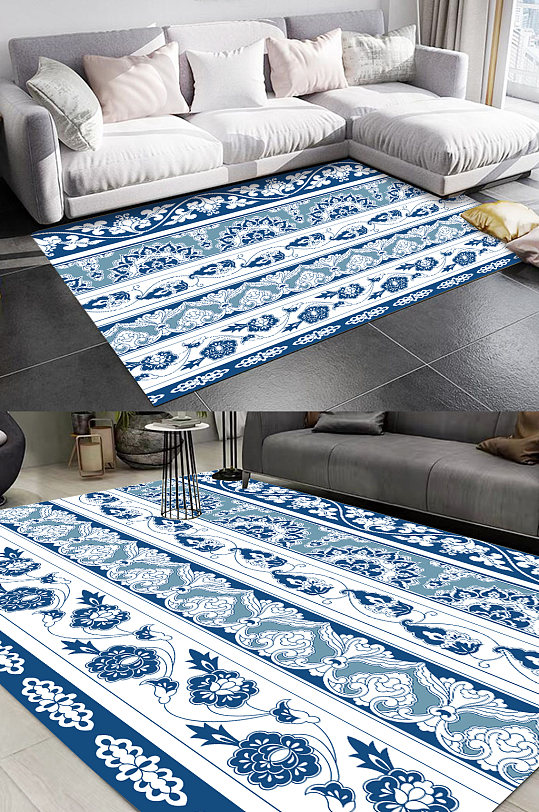 青花瓷花纹地毯图案-众图网