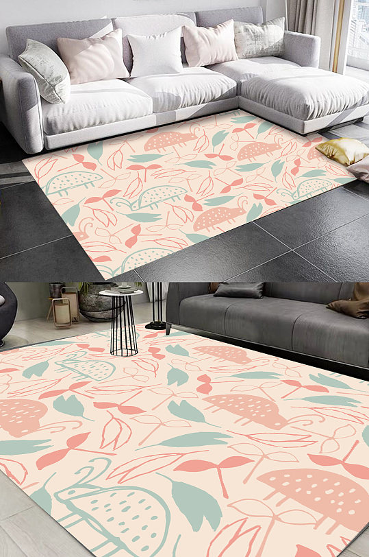 热带植物现代地毯图案-众图网