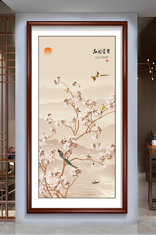 中式花鸟玄关装饰画-众图网