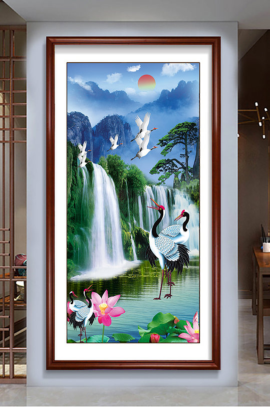 中式山水玄关画流水生财-众图网