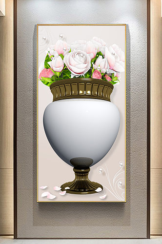 花瓶中式玄关装饰画