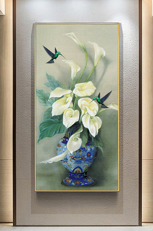 富贵平安花瓶玄关画