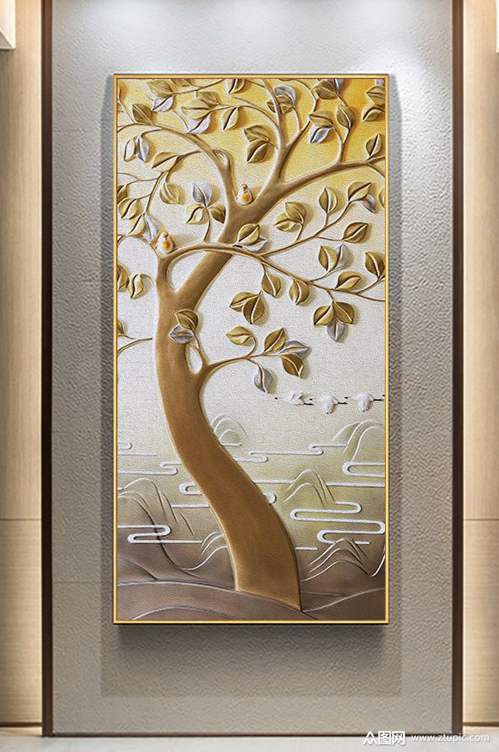 3d立体浮雕发财树