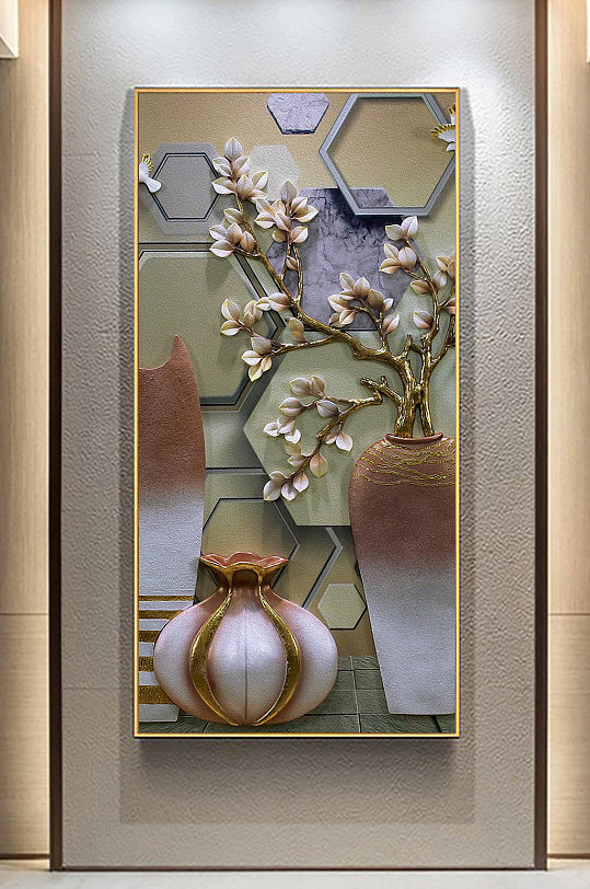 新中式花瓶玄关装饰画
