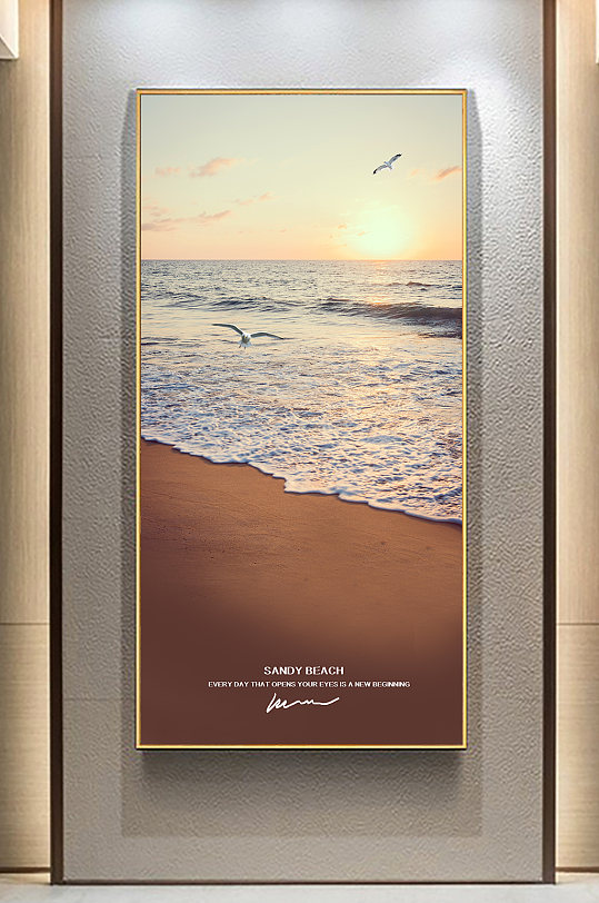 海鸥沙滩海水唯美海景-众图网