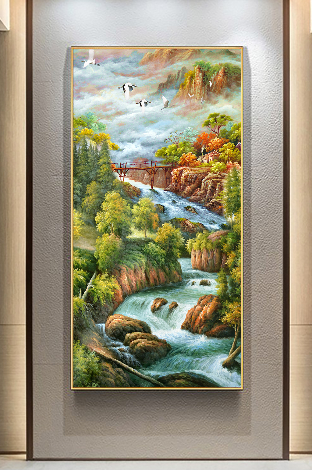 小溪流水油画风景画素材