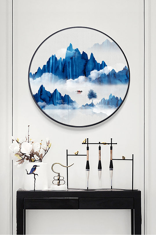 中式抽象山水圆形装饰画-众图网