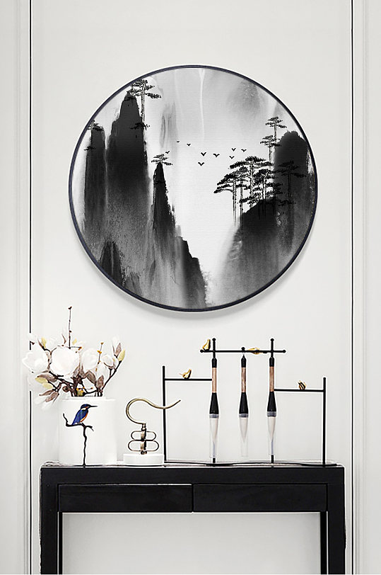 水墨抽象山水圆形装饰画-众图网