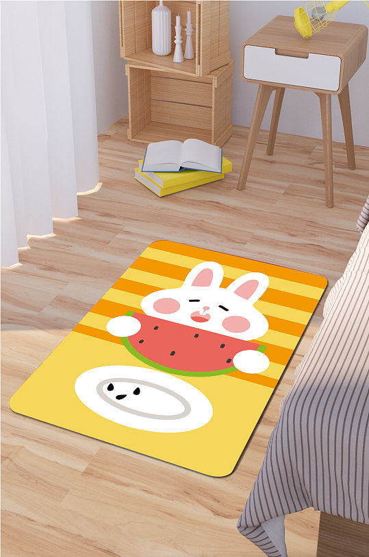 时尚地毯兔子吃西瓜-众图网