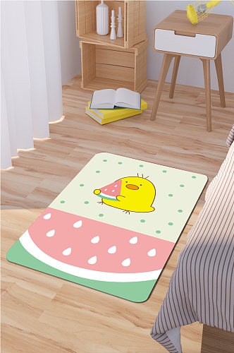 时尚地毯小黄鸭吃西瓜