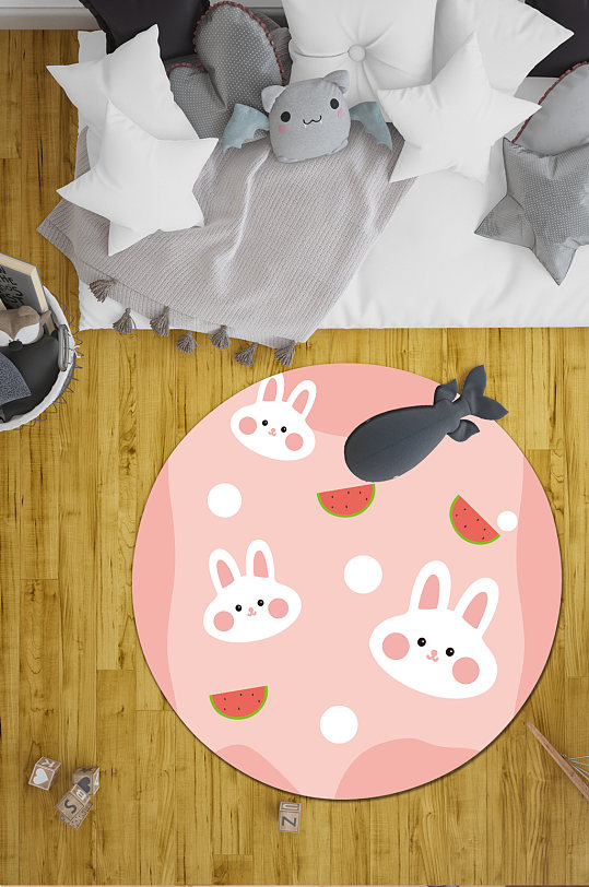 家装地毯粉色兔子西瓜-众图网