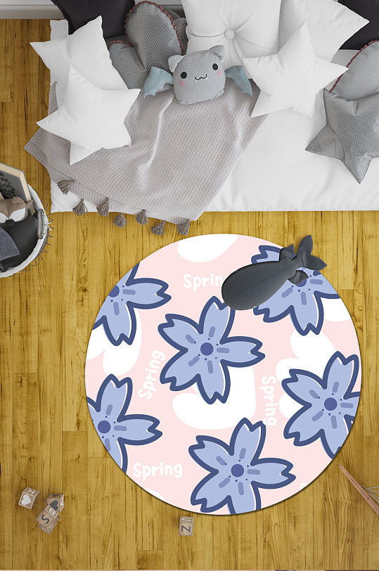 家装地毯紫色花朵-众图网