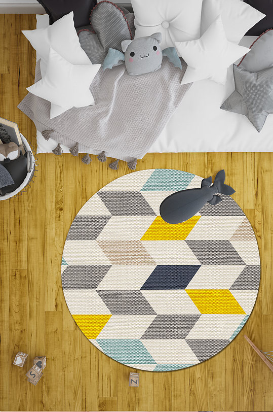 圆形地毯简约几何地毯-众图网