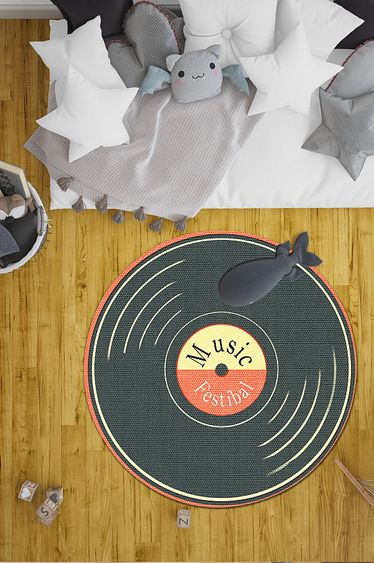 圆形地毯音符花纹地毯-众图网