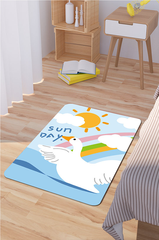 门口地垫彩虹下的天鹅-众图网