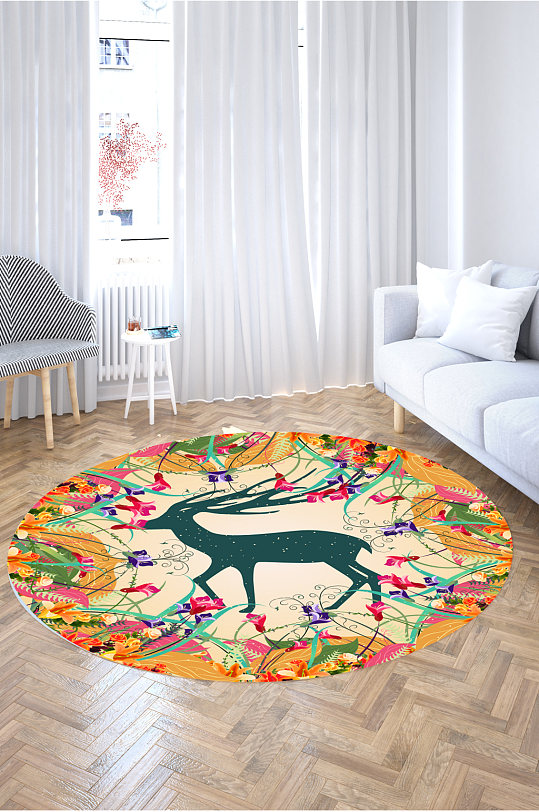 圆形地毯卡通麋鹿-众图网
